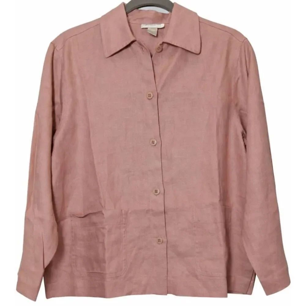 Jones new York womens large 100% linen jacket blush pink spring summer light